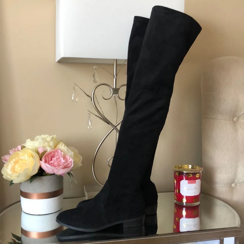 INC Black Flat Pull On Over The Knee Boots - Picture 2 of 7